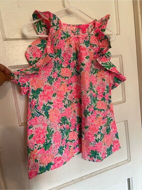 Lilly Pulitzer Pink Multi Floral Ruffle Cold-Shoulder Blouse